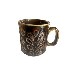 RARE Vintage Winchcombe MCM Green Mug With Embossed blue, orange metallic Patter